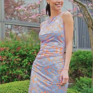 Gretchen Scott Corset Dress Mini Sleeveless Piazza Print Orange Blue XXS